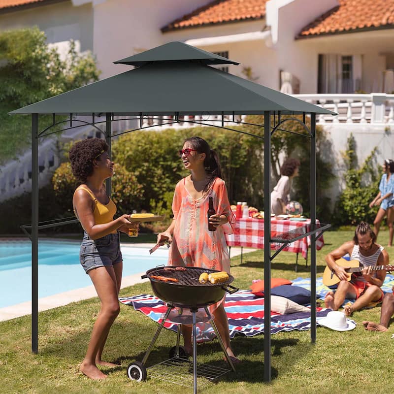 Costway 8' x 5' Grill Gazebo with 2 Shelves 7 Hooks Metal Frame Soft - See Details