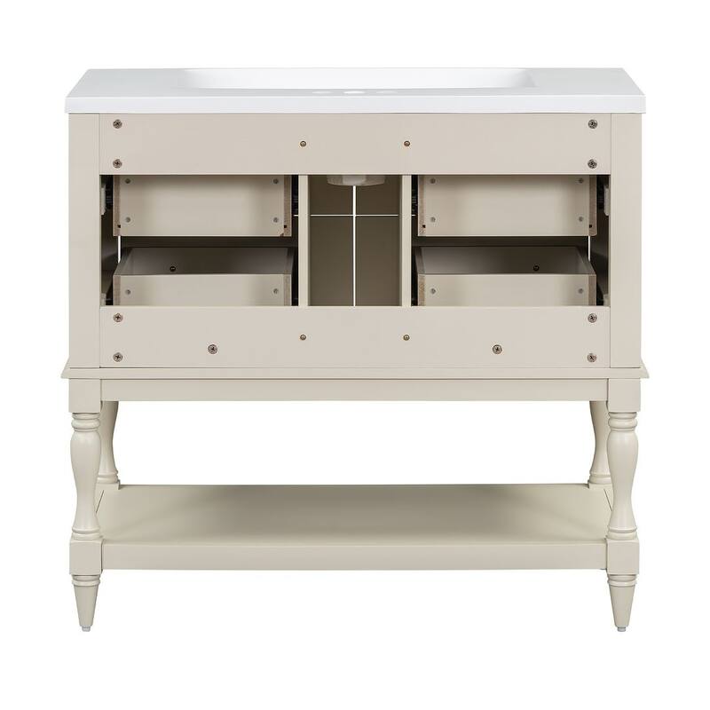35'' Wall Mounted Bathroom Mirror Cabinet with Adjustable Shelves and Open Storage