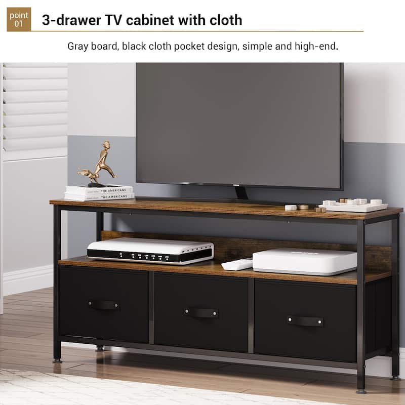 TV Stand with 3 Fabric Drawers, TV Cabinet for 55 Inch TV