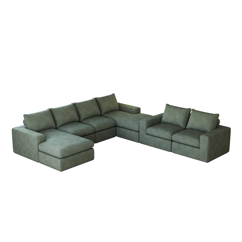 99" Corduroy L-Shaped Sectional Sofa with Chaise Lounge, 3 Pillows and No Assembly Required