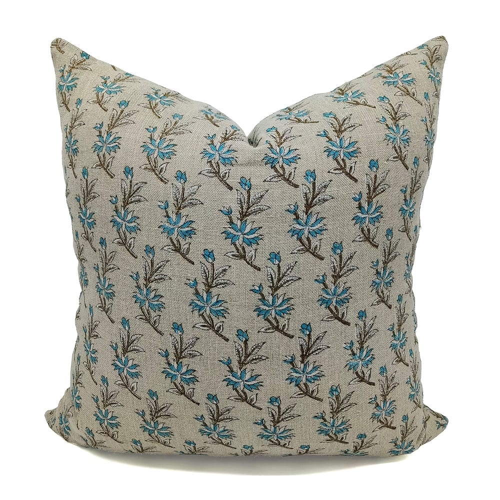 Fabdivine Handmade Floral Block Print Linen Pillow Cover Fall Home Accent, Deepika