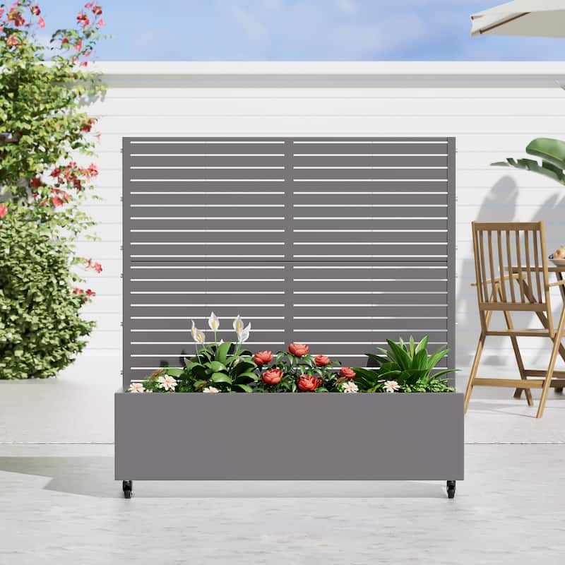 Metal Movable Planter Box with Trellis Privacy Screen Planter Box with Lockable Wheels - 47"x47"