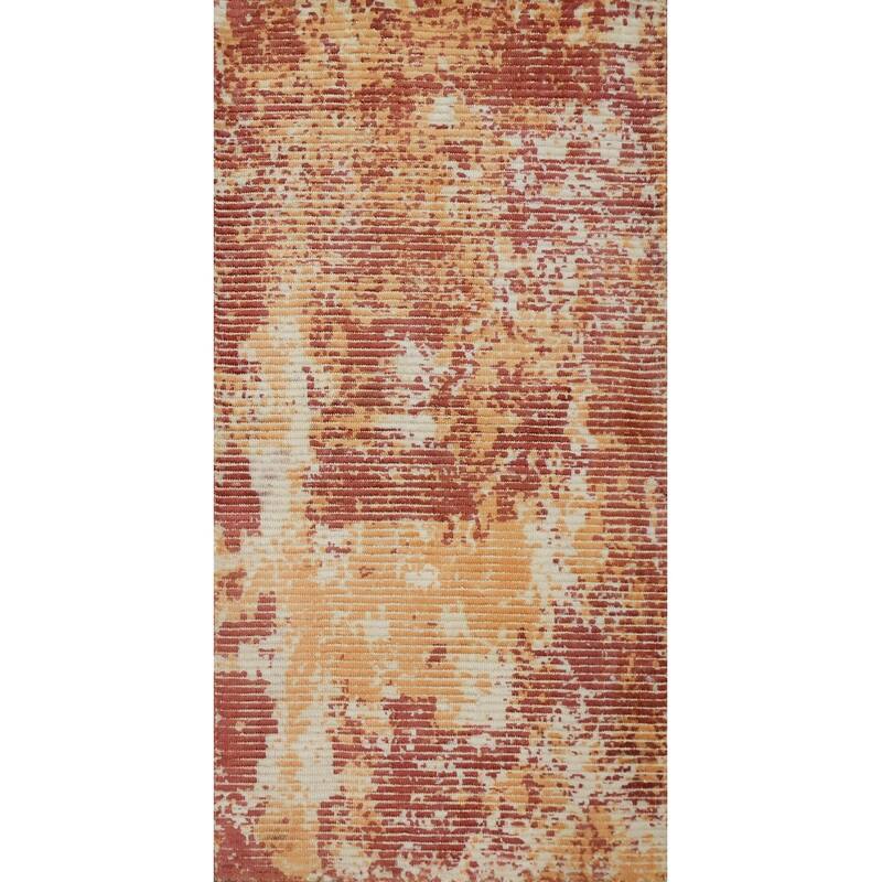 Hand Knotted Oriental Viscose Silk Carpet Modern Abstract Oranges & Rust Abstract Area Rug - 4' 0'' X 2' 0''
