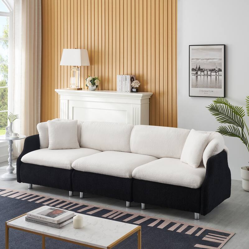 3-Seat Velvet Sofa with Teddy Fabric and Throw Pillows for Cozy Spaces