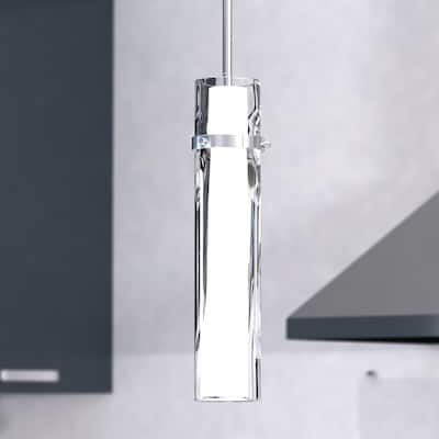 Vilo Satin Nickel Mini Pendant Ceiling Light White Glass - 4.5-in W x 19.5-in H x 4.5-in D