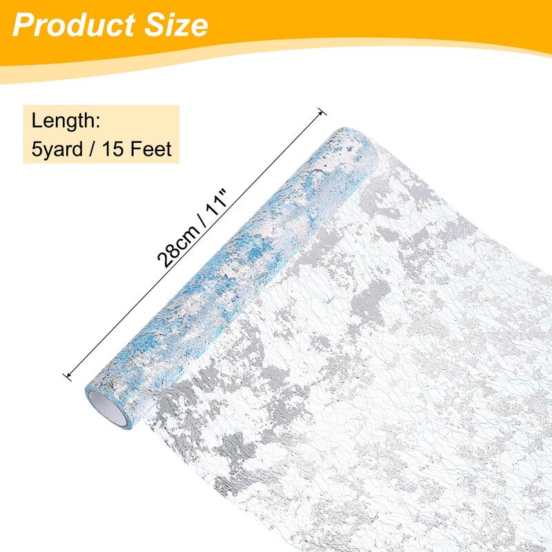 Table Runner, Sequin Gold Foil Thin Mesh Metallic Table Runner - Sky Blue Silver - 15 Feet