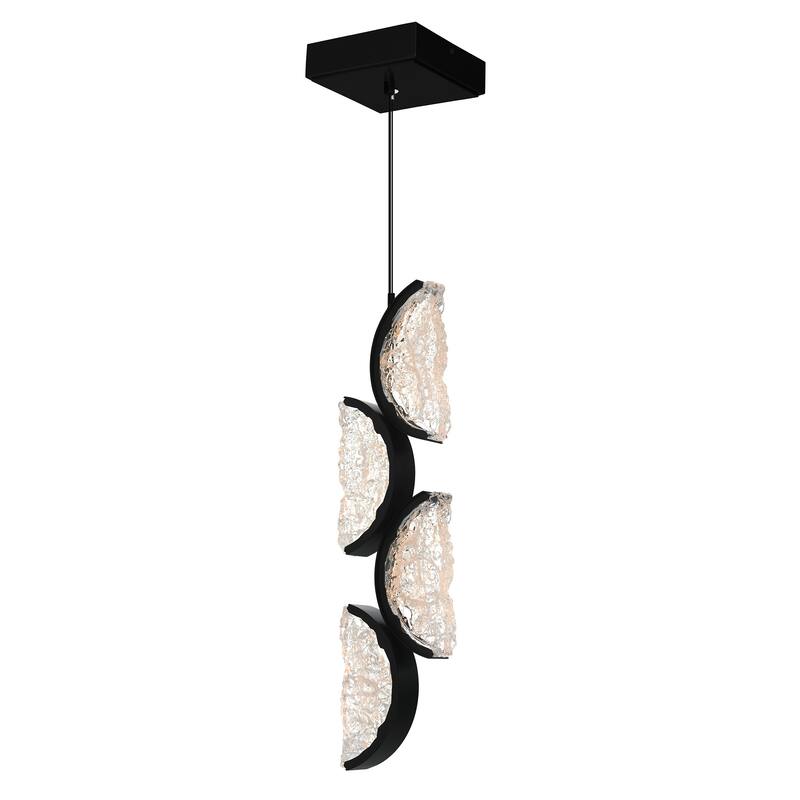 Moon Integrated LED 8in Black Mini Pendant with Handcrafted Glass