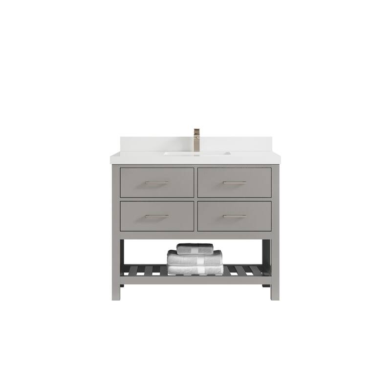 Willow Collections 42 in. W x 22 in. D Parker Single Sink Bathroom Vanity with Countertop - 2" White Quartz - Elephant Skin Gray