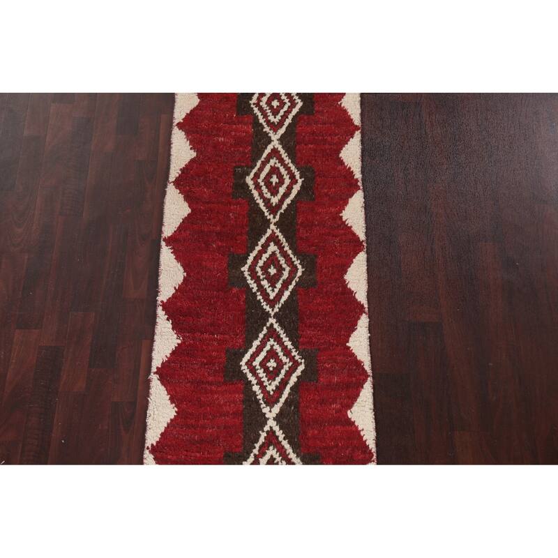 Geometric Tribal Moroccan Runner Rug Wool Hand-knotted Oriental Carpet - 2'4" x 12'5"