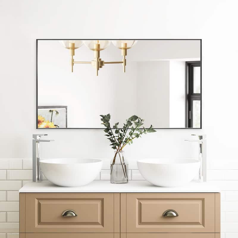 Metal Framed Rectangle Bathroom Vanity Mirror Wall Mirror - 55"Wx30"H - Black