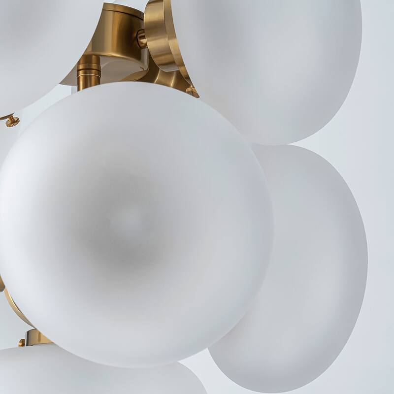 9-Light Modern Glam Gold Cluster Frosted Opal Glass Globe Chandelier For Dining Room - 14.96 in. W x 15.75 in. H x 14.96 in. D