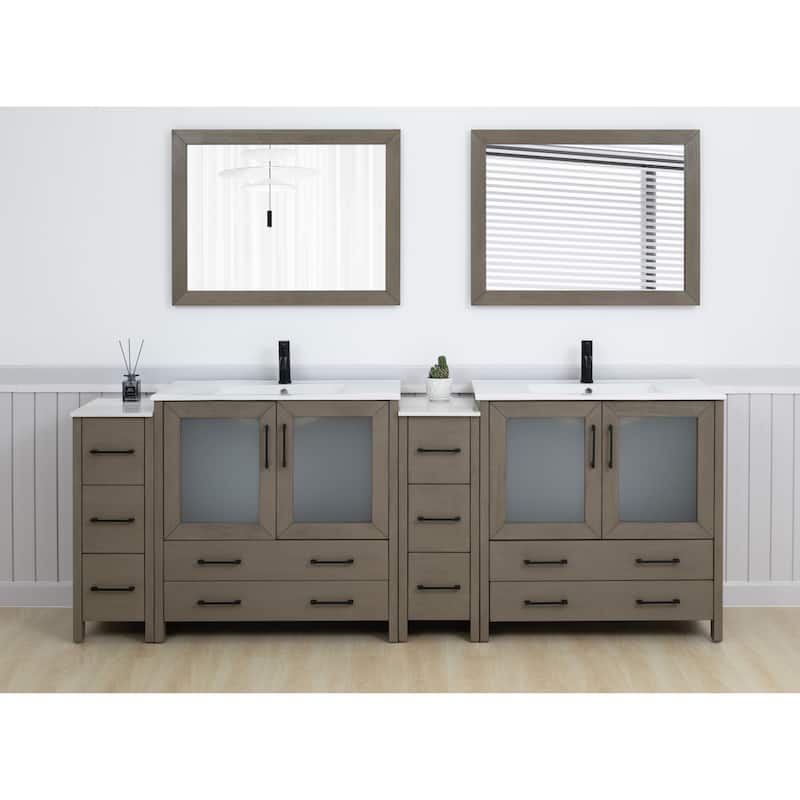 Vanity Art 96" Double Sink Bathroom Vanity Set 10 Dove-Tailed Drawers, 3 Cabinets, 2 Shelves Soft-Closing Doors with Free Mirror