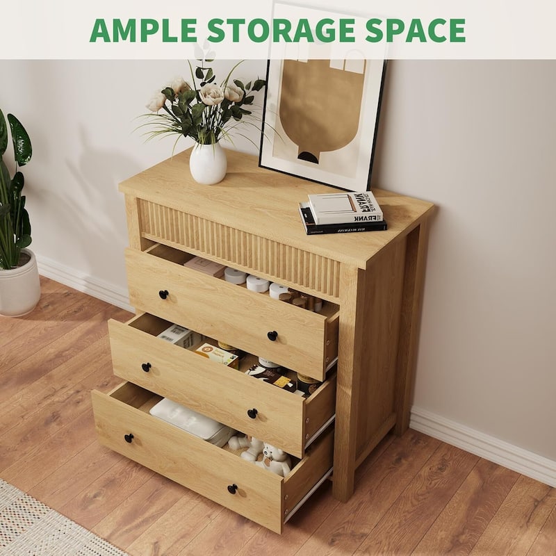 Modern Fluted 3 Drawer Dresser, Nightstand for Bedroom, Living Room, Hallway