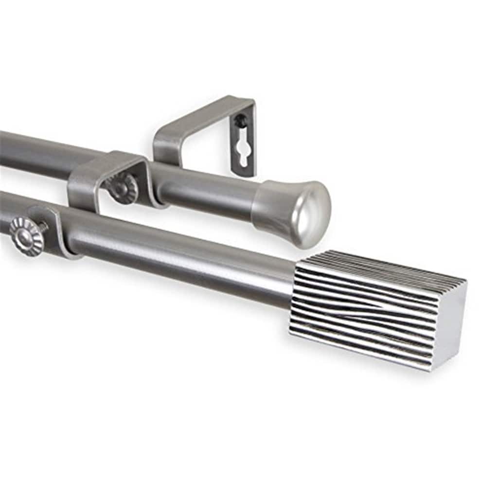 Decorative Double Curtain Rod - Baroque Style, Satin Nickel Finish, Adjustable Length, Home Decor Window Treatment - 48