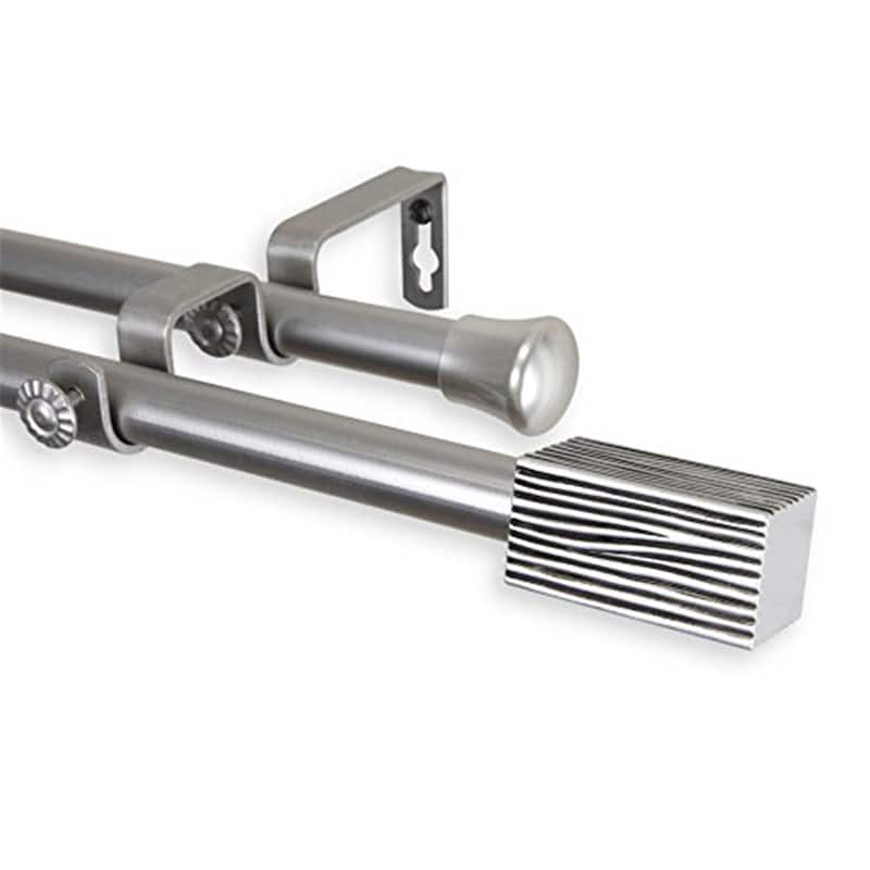 Medieval Decorative Curtain Rod Double Rod Set Satin Nickel Finials Adjustable Length - 120