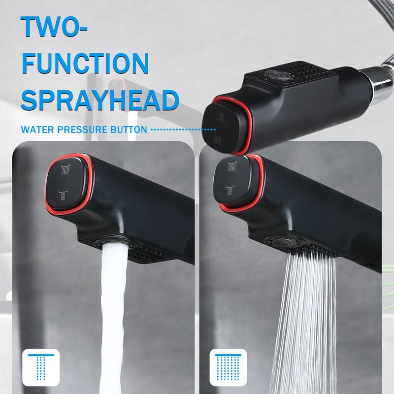 Anmytek Pull-Down Vessel Faucet - Single Hole, Lift Spout & Dual Spray, Matte Black