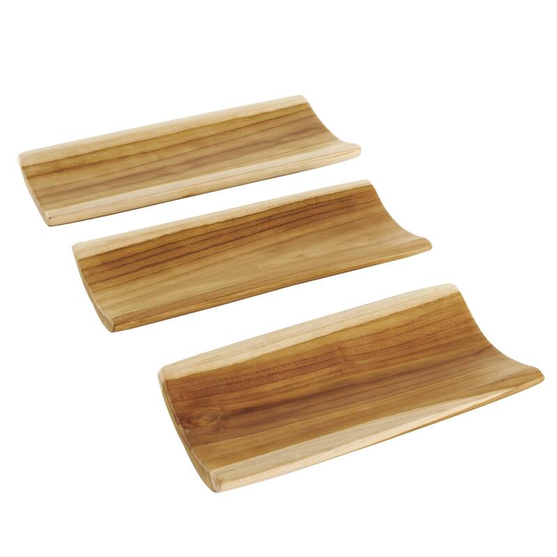 Teak Wood Handmade Minimalistic Curved Living Room Decor Tray - Set of 3 Brown - Roche River Decor