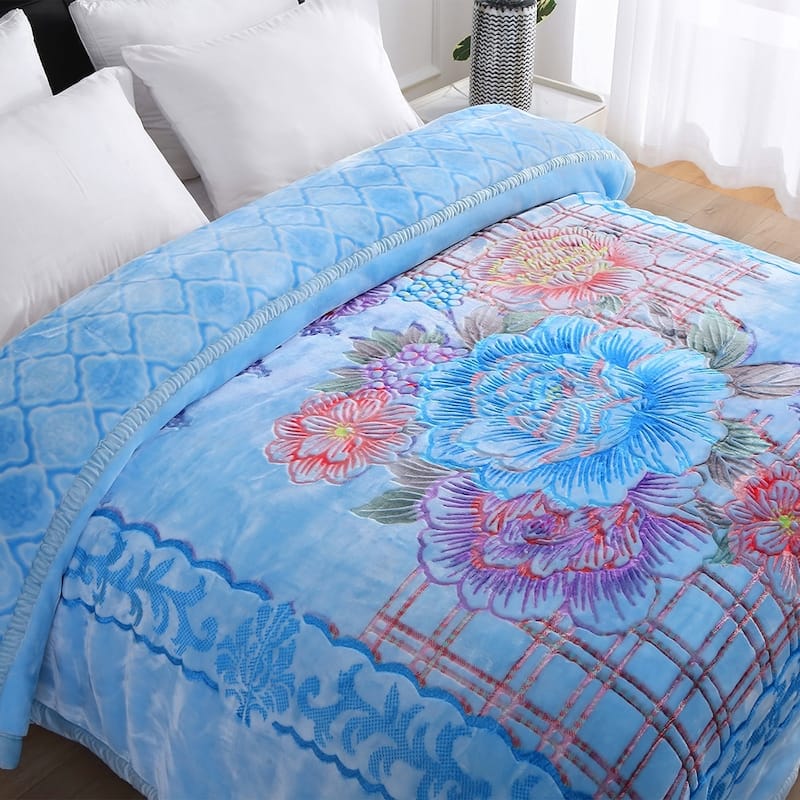 Reversible 10.5 Pounds Plush Fleece Blankets, 2 PLY A&B Design 87" x 95" Bed Blankets for Winter