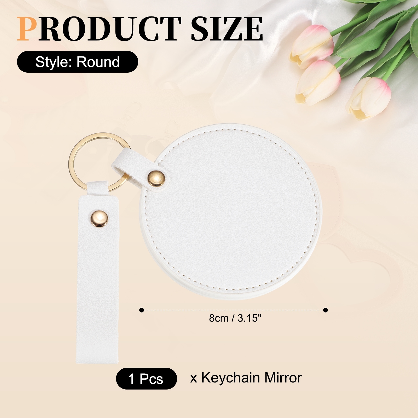Keychain Mirror, Mini Compact Mirror with PU Leather Cover Pocket Size Round Portable Rotating Folding - Standard