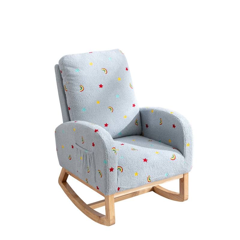 26.8"W Rocking Chair for Nursery, Boucle Nursery Chair With Side Pocket