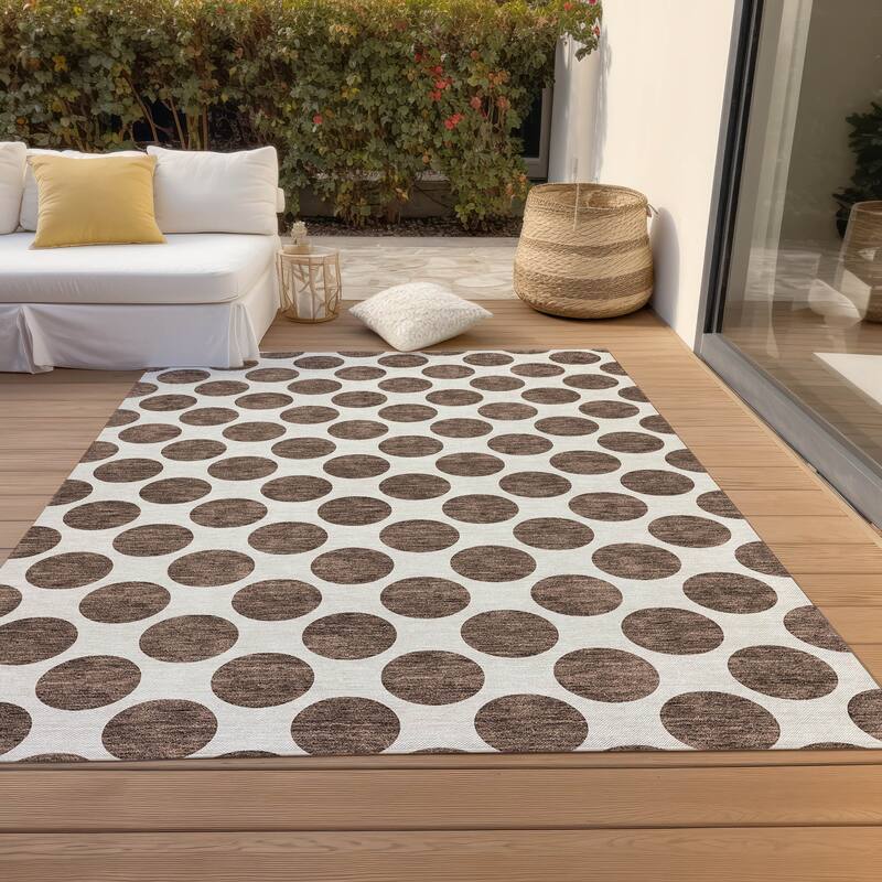 Machine Washable Indoor/ Outdoor Polka Dots Chantille Rug - Brown - 3' x 5'