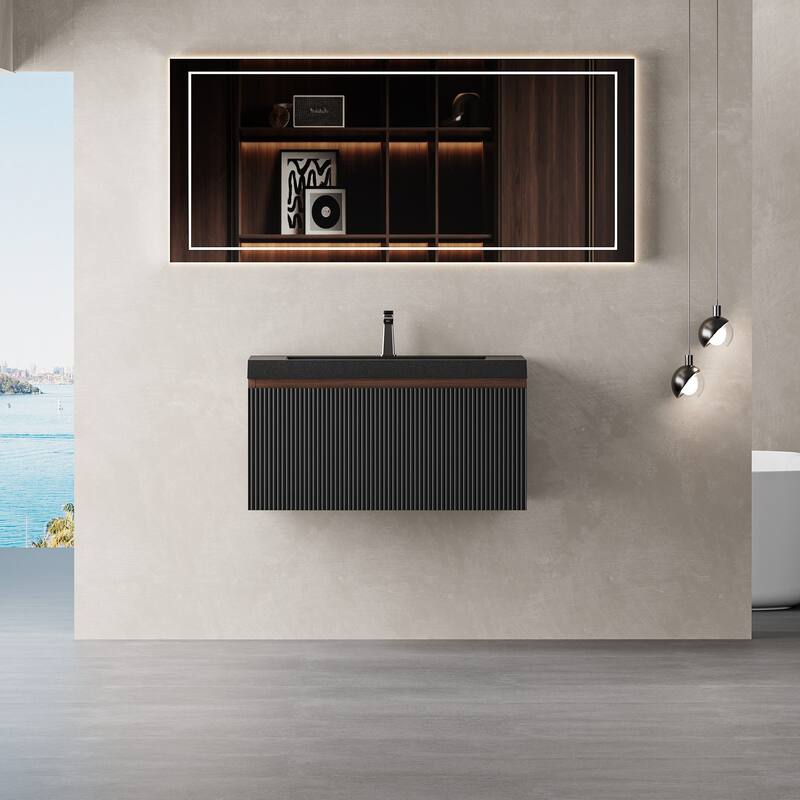 Wall Mounted Bathroom Vanity with Solid Surface Sink
