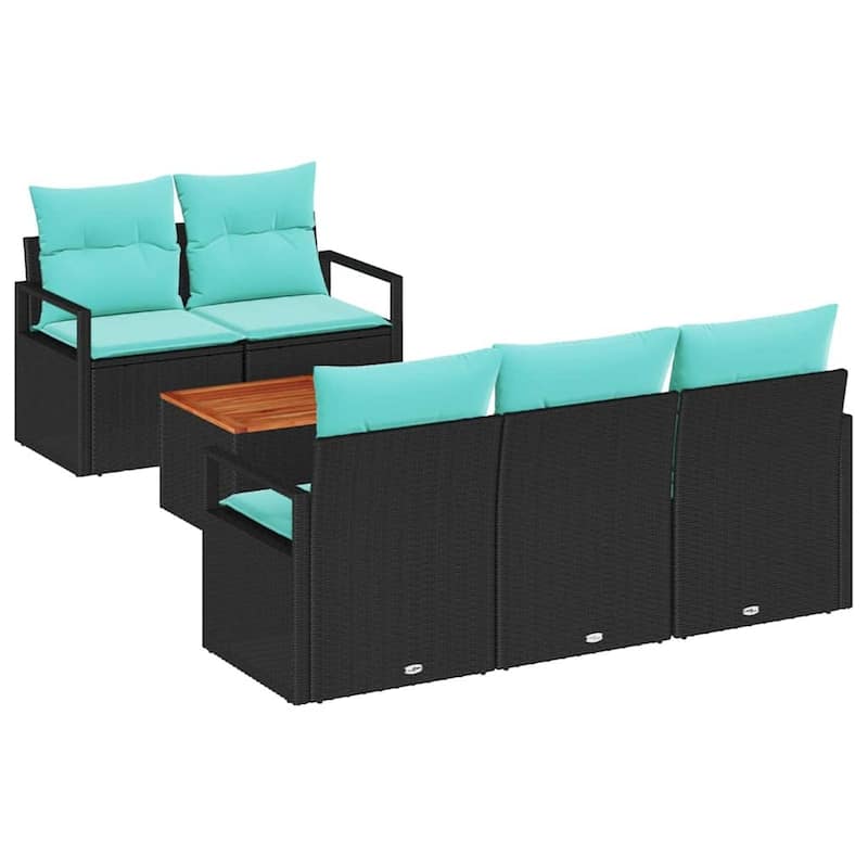 vidaXL 6 Garden Sofa Set with Cushions Black/Grey Poly Rattan - 68.9 x 24.4 x 27.2