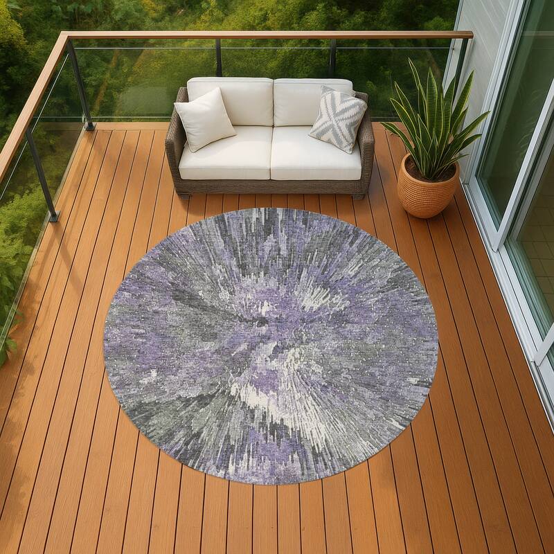 Machine Washable Indoor/ Outdoor Abstract Burst Chantille Rug - Lavender - 8' x 8'
