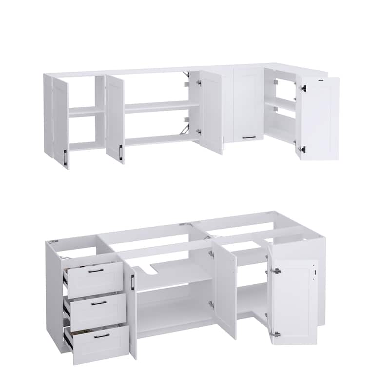 Modular White Kitchen Cabinet Set Customizable Base and Wall Cabinets Pantry Storage and DIY Countertop Design(Without desktop)