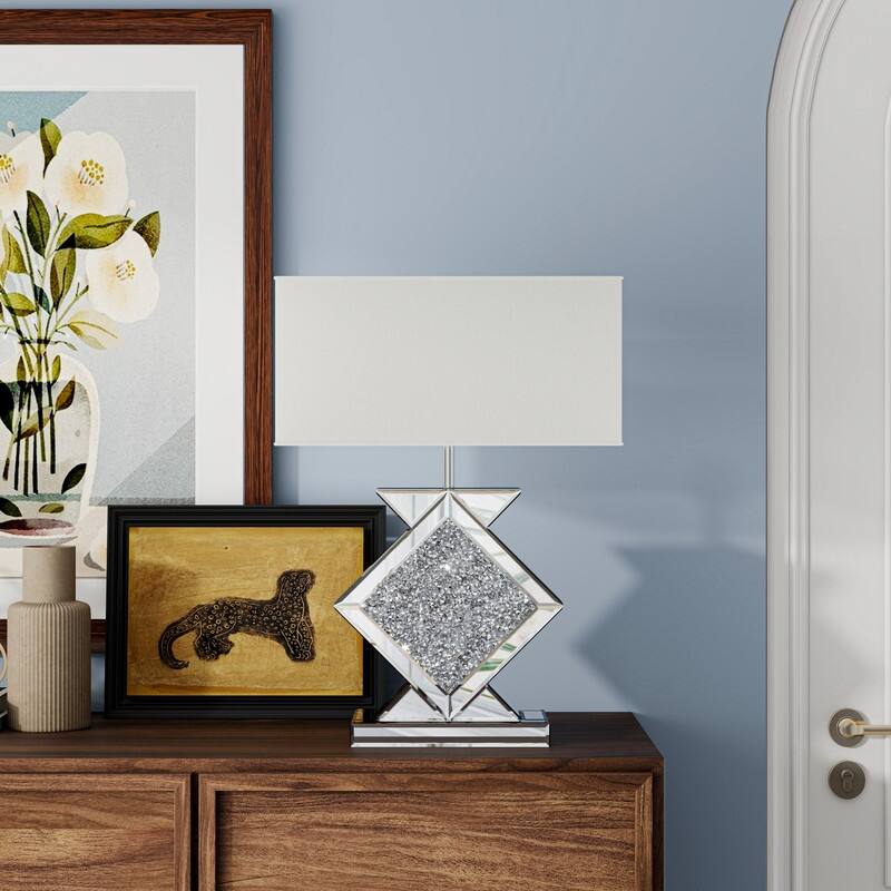 18.9"H Table Lamp With Crystal Mirrored Glass Base