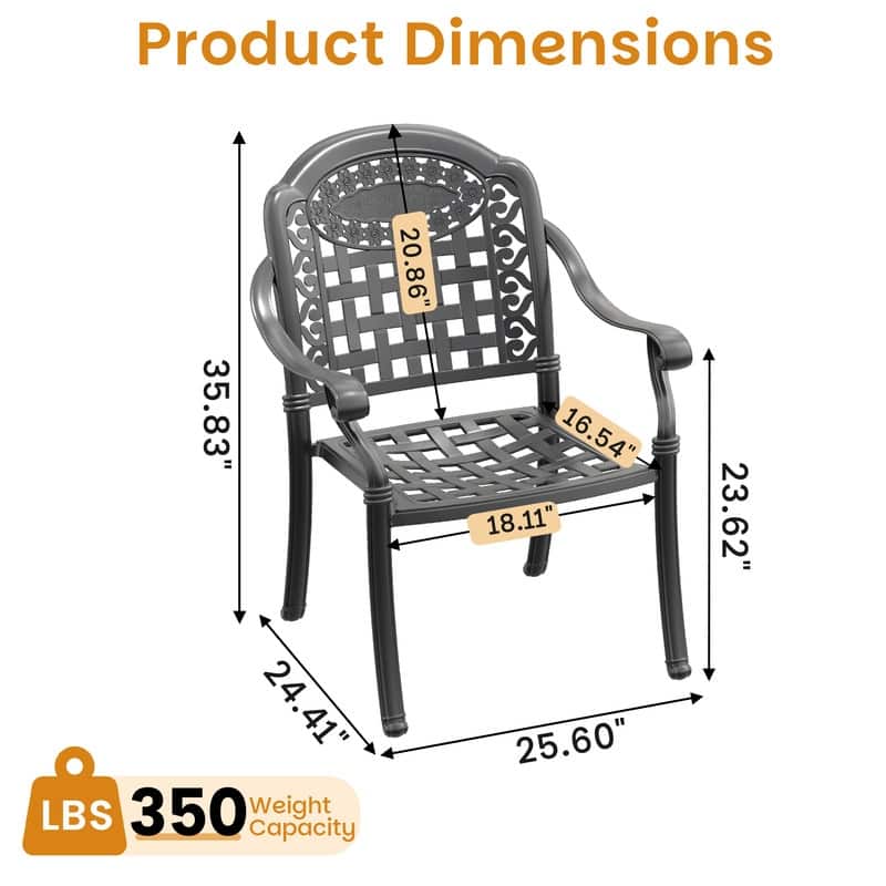 Black Stackable Cast Aluminum Patio Outdoor Dining Chairs With Blue Seat Cushions