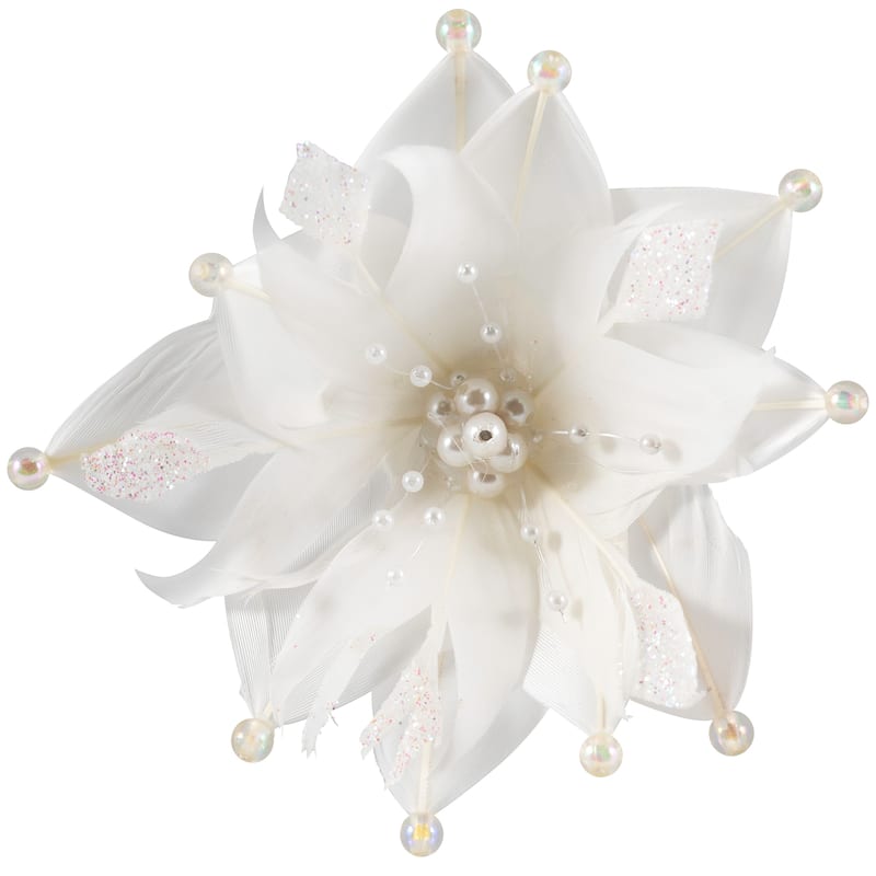 Beaded Feather Poinsettia Artificial Christmas Pick - 13.75" - White