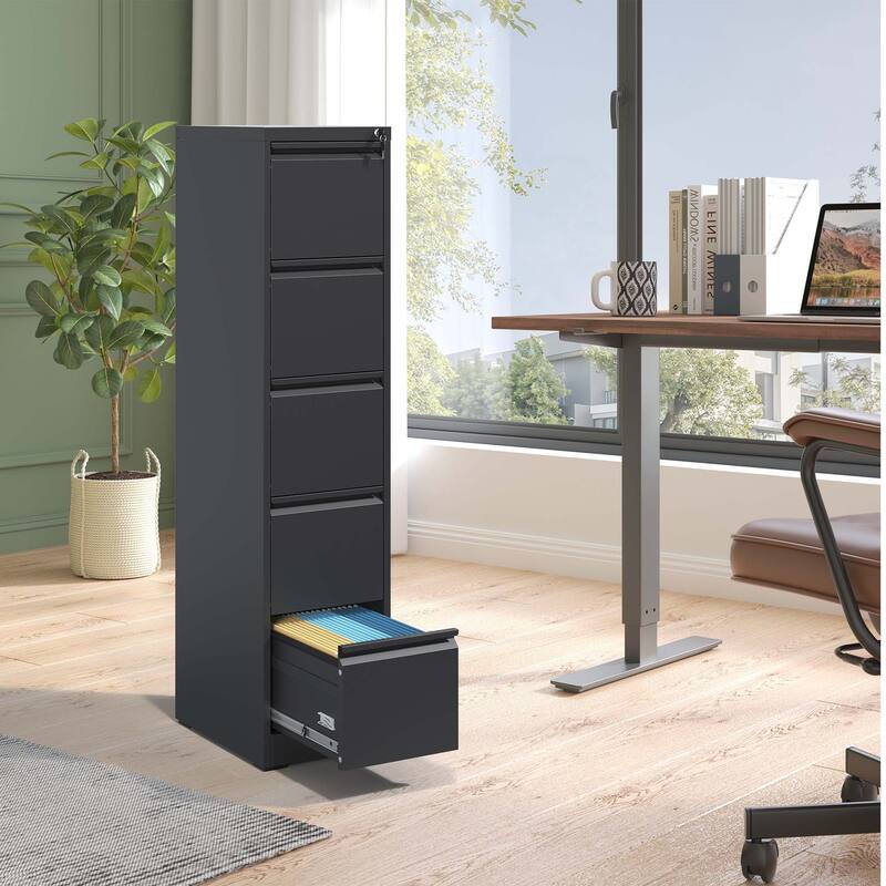 Modern Filing Cabinet, Vertical Filing Cabinet with 5 Drawers, Anti-Tilt System and Locks, for Home Office