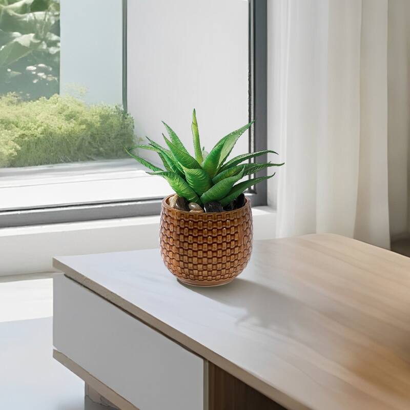 Set of 3 Ceramic Planters Geometric Texture for Orchids and Succulents