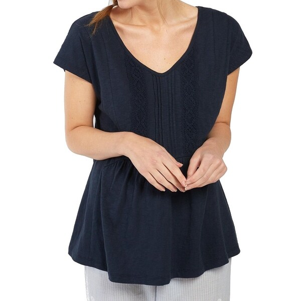 Fat Face Blue Navy Women S Size 8 Crossback Lace Inset Knit Top