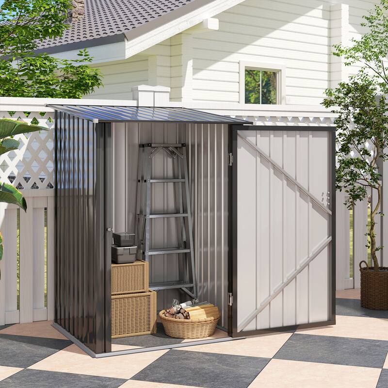 Outsunny 3.3' x 3.4' Lean-to Garden Storage Shed, Outdoor Galvanized Steel Tool House with Lockable Door for Patio Garden