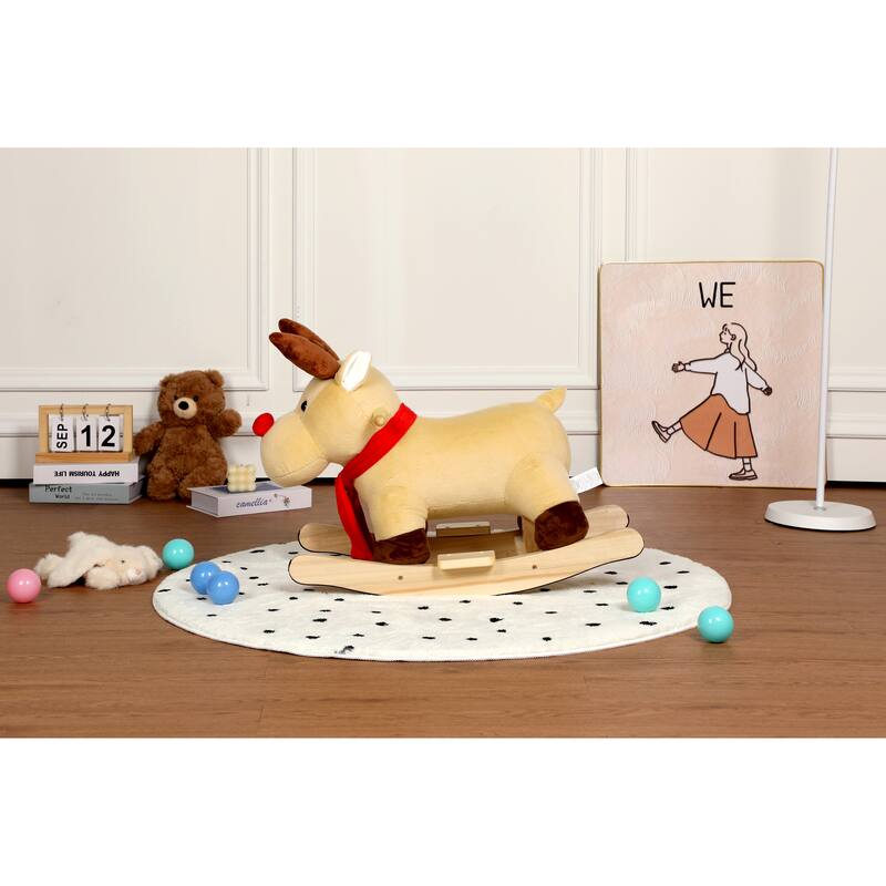 Anmytek Rocking Christmas Deer Toy Plush Interactive Toddler Rocker with Sound Motor Skills Gift