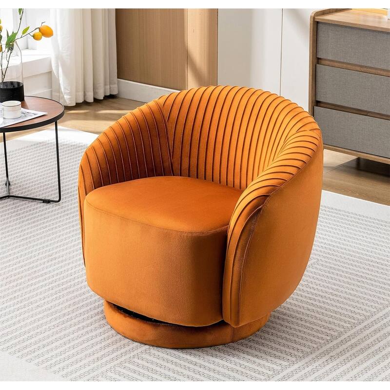 Modern Barrel Swivel Chair with Plush Velvet Upholstery and Smooth 360° Rotation Round Accent One-Seater Sofa