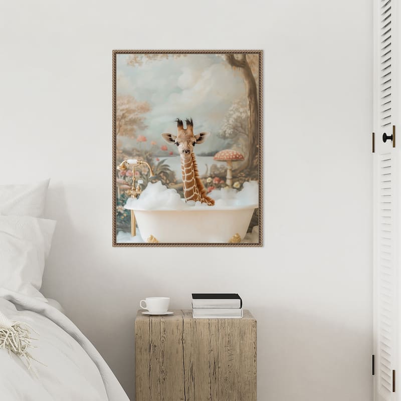 Whimsical Giraffe Soak by Niky Rahner Framed Canvas Wall Art