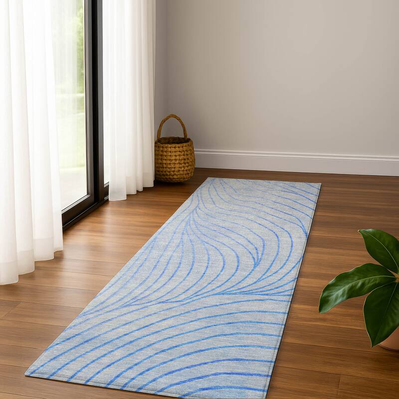 Premium Washable Super Soft Modern Wave Mayfield Rug - Blue - 2'3" x 7'6"