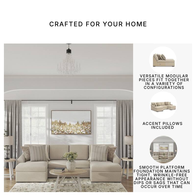 Signature Design by Ashley LadyMae Beige 3-Piece Sectional with Chaise - 130" W x 69" D x 40" H