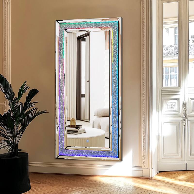 Large Sparkling Crystals Diamond Embedded Venetian Wall Mirror - 48" x 24"