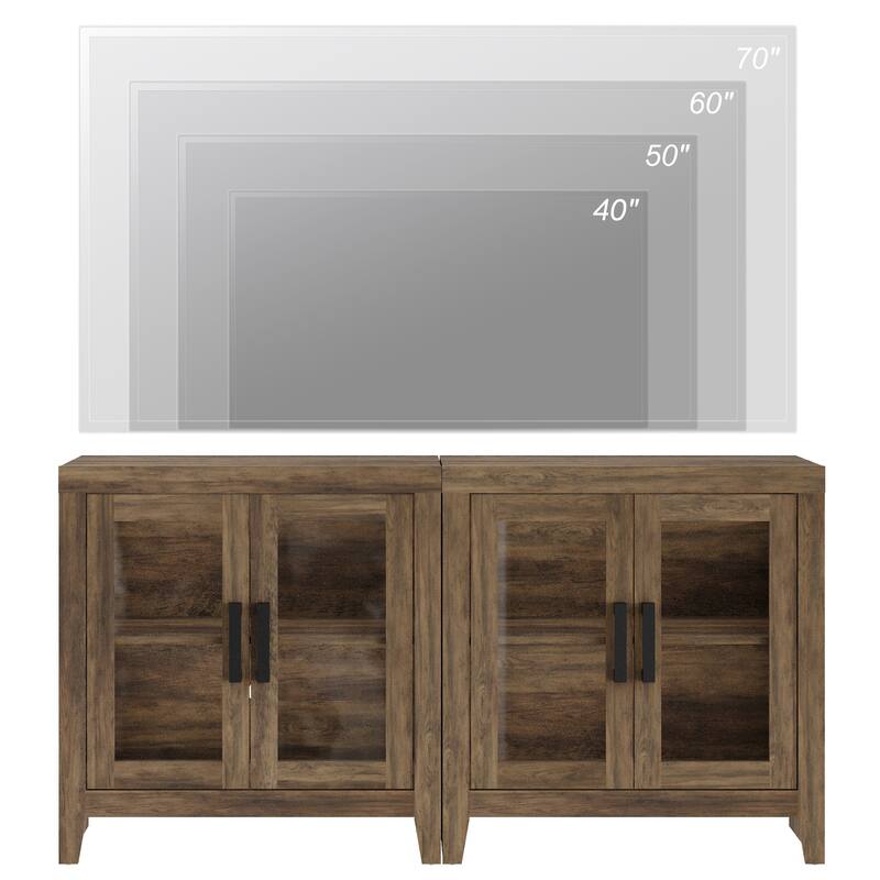 WAMPAT Modern Farmhouse TV Stand, Entertainment Center with Tempered Glass Doors & Adjustable Shelves