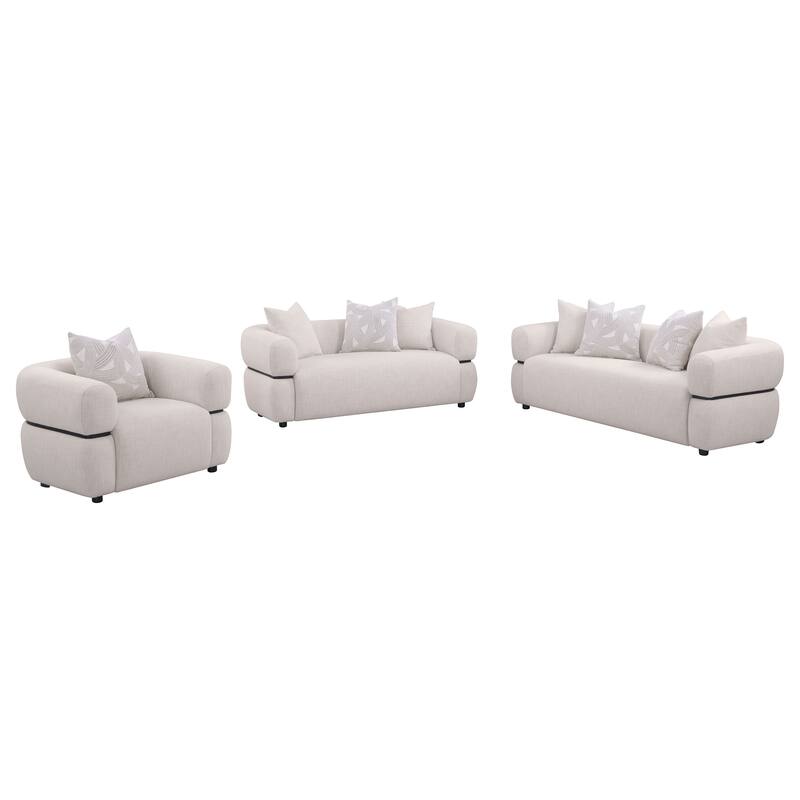Jeanette Fabric Upholstered Round Arm Sofa Set Beige - 3 Piece