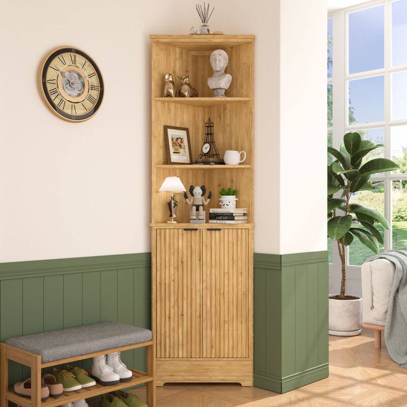 VEIKOUS Wooden Corner Cabinet for Bathroom, Kitchen, Living Room, Anti-Tipping Design - Brown