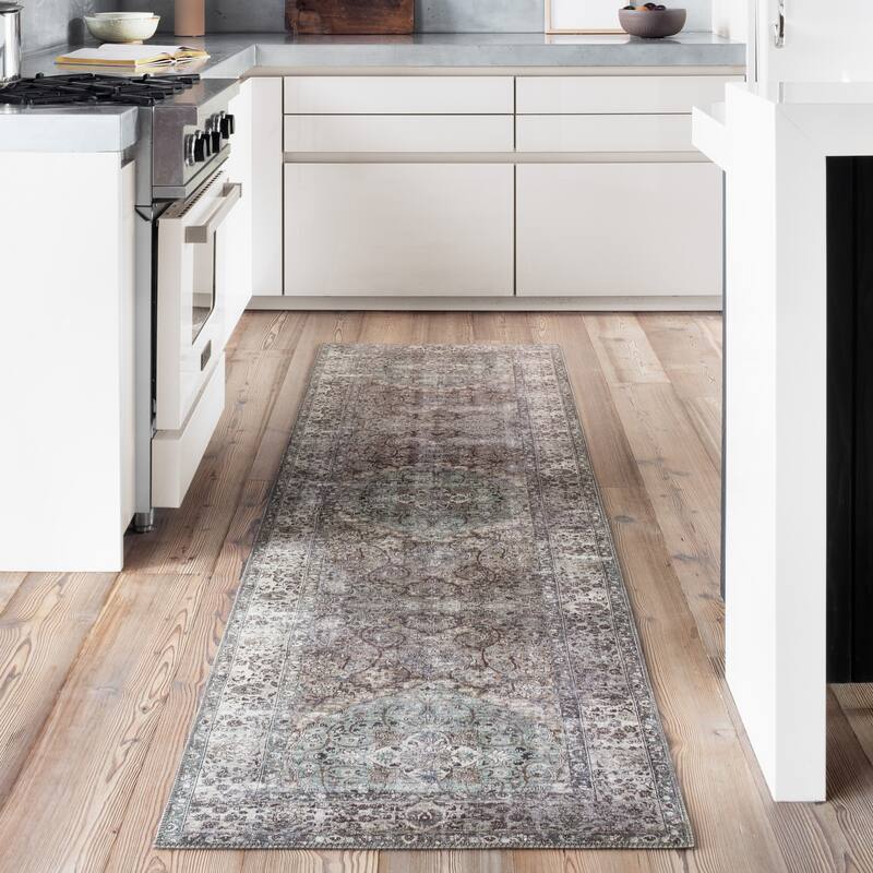 Alexander Home Isabelle Traditional Vintage Border Printed Area Rug - 2' 6" x 7' 6" - Taupe/Stone - Runner/Rectangle