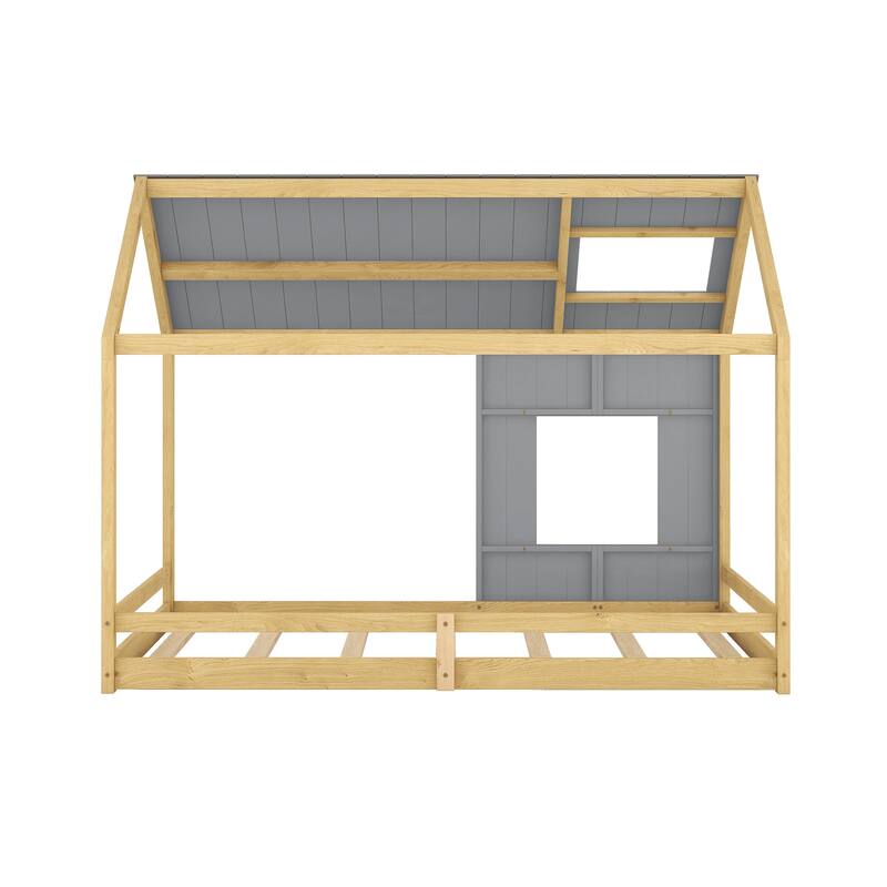 Wooden Race Car-Shaped Platform Bed with Wheels