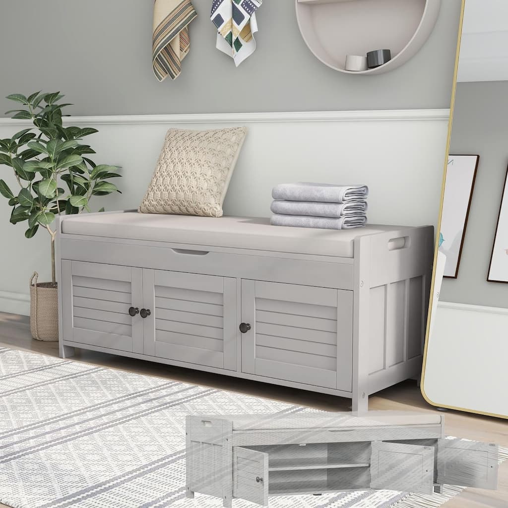43.5" Shoe Bench for Entryway,Storage Bench with Door Cabinet, Storage Bench Cabinet for Bedroom Hallway Living Room Bathroom