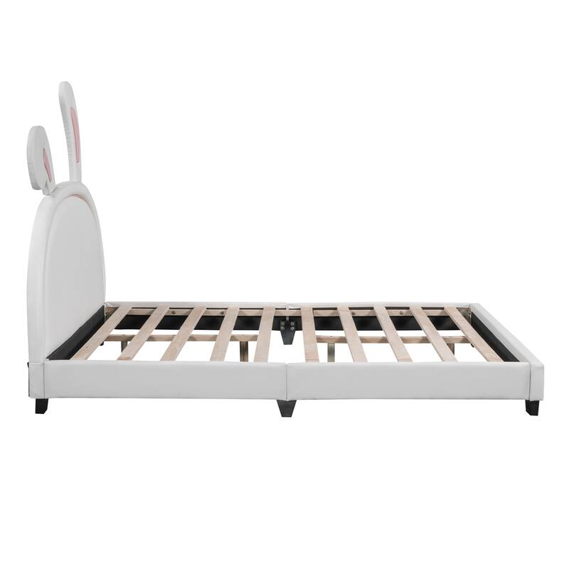 Merax Upholstered Leather Platform Bed with Rabbit Ornament