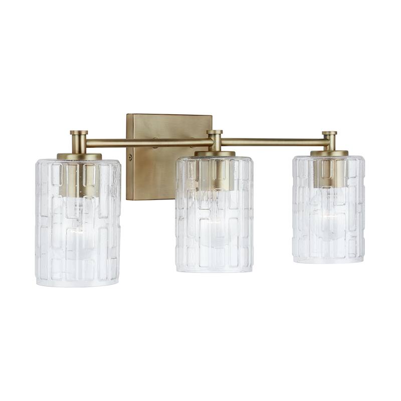 Emerson 3-light Bath/ Vanity Fixture w/ Embossed Seeded Glass - Aged Brass